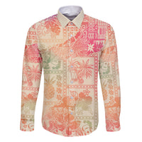 Hawaii Family Matching Short Sleeve Bodycon Dress and Hawaiian Shirt Aloha Tribal Pattern Sweat Pink Ombre LT9 Dad's Shirt - Long Sleeve Pink - Polynesian Pride