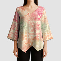 Hawaii Sweat Pink Ombre Kimono Sleeve Blouse Aloha Tribal Pattern LT9 - Polynesian Pride