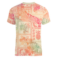 Hawaii Women V Neck T Shirt Aloha Tribal Pattern Sweat Pink Ombre LT9 - Polynesian Pride