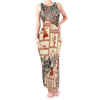 Aloha Hawaii Christmas Tank Maxi Dress Mele Kalikimaka Tapa Tribal Retro Style LT9 Women Beige - Polynesian Pride