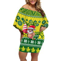 Cook Islands Christmas Family Matching Off Shoulder Short Dress and Hawaiian Shirt Santa Beach Meri Kiritimiti LT9 Mom's Dress Green - Polynesian Pride