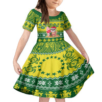 Cook Islands Christmas Family Matching Tank Maxi Dress and Hawaiian Shirt Santa Beach Meri Kiritimiti LT9 Daughter's Dress Green - Polynesian Pride