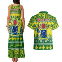 Personalised Cook Islands Christmas Couples Matching Tank Maxi Dress and Hawaiian Shirt Santa Beach Meri Kiritimiti LT9 - Polynesian Pride