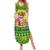 Personalised Cook Islands Christmas Family Matching Summer Maxi Dress and Hawaiian Shirt Santa Beach Meri Kiritimiti LT9 Mom's Dress Green - Polynesian Pride