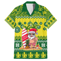 Personalised Cook Islands Christmas Family Matching Tank Maxi Dress and Hawaiian Shirt Santa Beach Meri Kiritimiti LT9 Dad's Shirt - Short Sleeve Green - Polynesian Pride