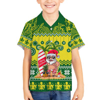 Personalised Cook Islands Christmas Family Matching Tank Maxi Dress and Hawaiian Shirt Santa Beach Meri Kiritimiti LT9 Son's Shirt Green - Polynesian Pride