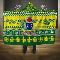 Personalised Cook Islands Christmas Hooded Blanket Santa Beach Meri Kiritimiti LT9 One Size Green - Polynesian Pride