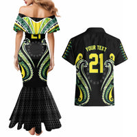 Custom Rugby Cook Islands Avaiki Couples Matching Mermaid Dress and Hawaiian Shirt Black Kuki Airani Tribal Maori Inspired - Polynesian Pride