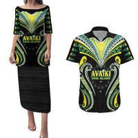 Custom Rugby Cook Islands Avaiki Couples Matching Puletasi and Hawaiian Shirt Black Kuki Airani Tribal Maori Inspired - Polynesian Pride