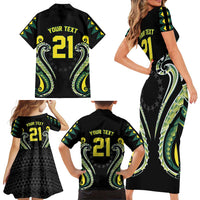 Custom Rugby Cook Islands Avaiki Family Matching Short Sleeve Bodycon Dress and Hawaiian Shirt Black Kuki Airani Tribal Maori Inspired - Polynesian Pride