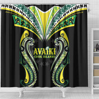 Rugby Cook Islands Avaiki Shower Curtain Black Kuki Airani Tribal Maori Inspired - Polynesian Pride