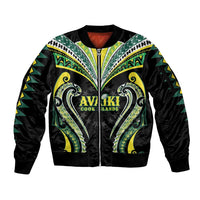 Custom Rugby Cook Islands Avaiki Sleeve Zip Bomber Jacket Black Kuki Airani Tribal Maori Inspired - Polynesian Pride