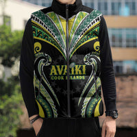 Custom Rugby Cook Islands Avaiki Sleeveless Puffer Jacket Black Kuki Airani Tribal Maori Inspired - Polynesian Pride