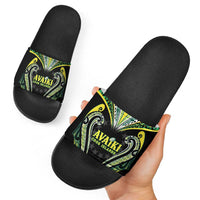 Rugby Cook Islands Avaiki Slide Sandals Black Kuki Airani Tribal Maori Inspired - Polynesian Pride