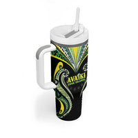 Custom Rugby Cook Islands Avaiki Tumbler With Handle Black Kuki Airani Tribal Maori Inspired - Polynesian Pride