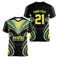 Custom Rugby Cook Islands Avaiki Women V-Neck T-Shirt Black Kuki Airani Tribal Maori Inspired - Polynesian Pride