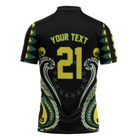 Custom Rugby Cook Islands Avaiki Zipper Polo Shirt Black Kuki Airani Tribal Maori Inspired - Polynesian Pride