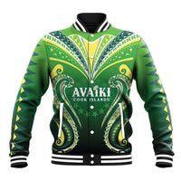 Custom Rugby Cook Islands Avaiki Baseball Jacket Green Kuki Airani Tribal Maori Inspired - Polynesian Pride