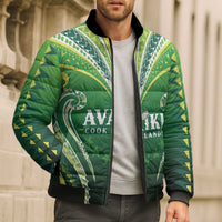 Custom Rugby Cook Islands Avaiki Bomber Puffer Jacket Green Kuki Airani Tribal Maori Inspired - Polynesian Pride