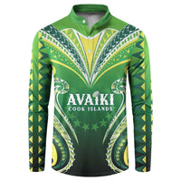 Custom Rugby Cook Islands Avaiki Button Sweatshirt Green Kuki Airani Tribal Maori Inspired - Polynesian Pride