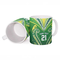 Custom Rugby Cook Islands Avaiki Ceramic Mug Green Kuki Airani Tribal Maori Inspired - Polynesian Pride
