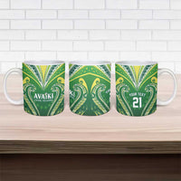 Custom Rugby Cook Islands Avaiki Ceramic Mug Green Kuki Airani Tribal Maori Inspired - Polynesian Pride