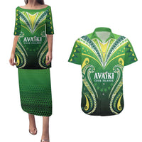 Custom Rugby Cook Islands Avaiki Couples Matching Puletasi and Hawaiian Shirt Green Kuki Airani Tribal Maori Inspired - Polynesian Pride