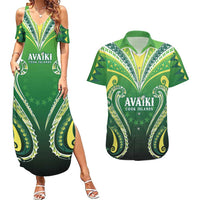 Custom Rugby Cook Islands Avaiki Couples Matching Summer Maxi Dress and Hawaiian Shirt Green Kuki Airani Tribal Maori Inspired - Polynesian Pride