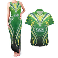 Custom Rugby Cook Islands Avaiki Couples Matching Tank Maxi Dress and Hawaiian Shirt Green Kuki Airani Tribal Maori Inspired - Polynesian Pride