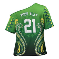 Custom Rugby Cook Islands Avaiki Cross Shoulder Shirt Green Kuki Airani Tribal Maori Inspired - Polynesian Pride