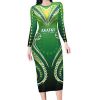 Custom Rugby Cook Islands Avaiki Family Matching Long Sleeve Bodycon Dress and Hawaiian Shirt Green Kuki Airani Tribal Maori Inspired - Polynesian Pride