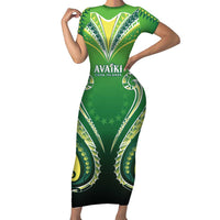 Custom Rugby Cook Islands Avaiki Family Matching Short Sleeve Bodycon Dress and Hawaiian Shirt Green Kuki Airani Tribal Maori Inspired - Polynesian Pride