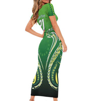 Custom Rugby Cook Islands Avaiki Family Matching Short Sleeve Bodycon Dress and Hawaiian Shirt Green Kuki Airani Tribal Maori Inspired - Polynesian Pride