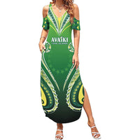 Custom Rugby Cook Islands Avaiki Family Matching Summer Maxi Dress and Hawaiian Shirt Green Kuki Airani Tribal Maori Inspired - Polynesian Pride