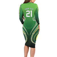 Custom Rugby Cook Islands Avaiki Long Sleeve Bodycon Dress Green Kuki Airani Tribal Maori Inspired - Polynesian Pride