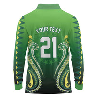 Custom Rugby Cook Islands Avaiki Long Sleeve Polo Shirt Green Kuki Airani Tribal Maori Inspired - Polynesian Pride
