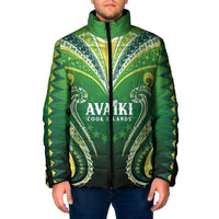 Custom Rugby Cook Islands Avaiki Padded Jacket Green Kuki Airani Tribal Maori Inspired - Polynesian Pride