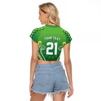 Custom Rugby Cook Islands Avaiki Raglan Cropped T Shirt Green Kuki Airani Tribal Maori Inspired - Polynesian Pride