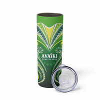 Custom Rugby Cook Islands Avaiki Skinny Tumbler Green Kuki Airani Tribal Maori Inspired - Polynesian Pride