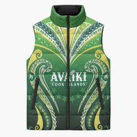 Custom Rugby Cook Islands Avaiki Sleeveless Puffer Jacket Green Kuki Airani Tribal Maori Inspired - Polynesian Pride
