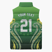 Custom Rugby Cook Islands Avaiki Sleeveless Puffer Jacket Green Kuki Airani Tribal Maori Inspired - Polynesian Pride