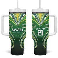 Custom Rugby Cook Islands Avaiki Tumbler With Handle Green Kuki Airani Tribal Maori Inspired - Polynesian Pride