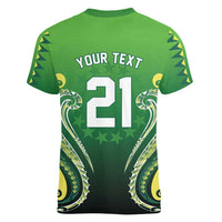 Custom Rugby Cook Islands Avaiki Women V-Neck T-Shirt Green Kuki Airani Tribal Maori Inspired - Polynesian Pride
