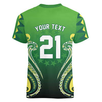 Custom Rugby Cook Islands Avaiki Women V-Neck T-Shirt Green Kuki Airani Tribal Maori Inspired - Polynesian Pride