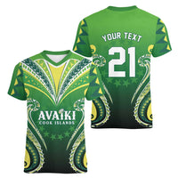 Custom Rugby Cook Islands Avaiki Women V-Neck T-Shirt Green Kuki Airani Tribal Maori Inspired - Polynesian Pride