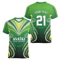 Custom Rugby Cook Islands Avaiki Women V-Neck T-Shirt Green Kuki Airani Tribal Maori Inspired - Polynesian Pride
