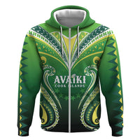 Custom Rugby Cook Islands Avaiki Zip Hoodie Green Kuki Airani Tribal Maori Inspired - Polynesian Pride