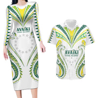 Custom Rugby Cook Islands Avaiki Couples Matching Long Sleeve Bodycon Dress and Hawaiian Shirt White Kuki Airani Tribal Maori Inspired - Polynesian Pride