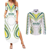 Custom Rugby Cook Islands Avaiki Couples Matching Summer Maxi Dress and Long Sleeve Button Shirt White Kuki Airani Tribal Maori Inspired - Polynesian Pride