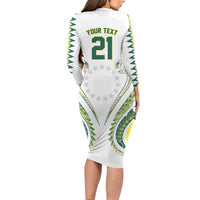 Custom Rugby Cook Islands Avaiki Family Matching Long Sleeve Bodycon Dress and Hawaiian Shirt White Kuki Airani Tribal Maori Inspired - Polynesian Pride